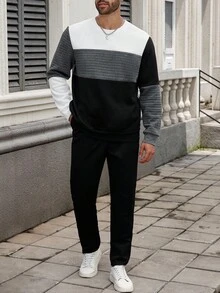 Manfinity CasualCool 男士加大码撞色拼接套头卫衣，秋季款，长袖上衣