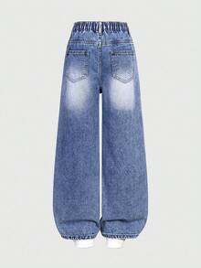 Sparklyn Tween Girls' Distressed Boyfriend Jeans, Retro American Style Loose Fit Wide Leg Casual Denim Pants, Blue Tween Girl' Retro Washed Denim Wide Leg Jeans, Classic All-Match Versatile Design Tween Girls Baggy Jeans For Kids Y2k Jeans Kids Wide Leg Jeans Kids Flare Jeans For Girls Wednesday Addams Y2k Baggy Jeans Girls Wide Leg Jeans Girls Ripped Jeans Tween Girls Distressed Denim Fall Winter