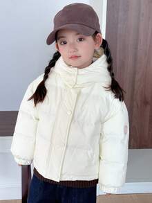 Dazy Kids Young Girl Casual Solid Color Hooded Jacket, Winter - Beige - View 6