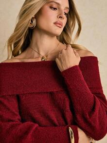 Poéselle 优雅红色针织露肩两件套 - 紅色 - 查看 3