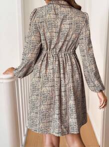 SHEIN Fall Clothes,Autumn Clothes,Maternity Autumn Clothes Maternity Waist Flap Detail Lantern Sleeve Maternity Blouse, Long Sleeve Top For Pregnant & Nursing, Autumn Tweed Dress Fall Dress Earth Tone Dress Long Sleeve Dress Autumn Dress Tweed Dresses For Women - Khaki - View 2