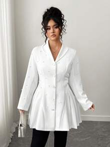 Elenzga Elegante Perlenverzierte Jacke für Große Größen - Weiss - Übersicht 4