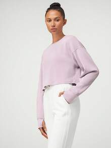 GLOWMODE Modal Silky Smooth Loose Crop Long Sleeve Sweatshirt With Thumbholes Daily Casual Fall - Mauve Purple - View 5