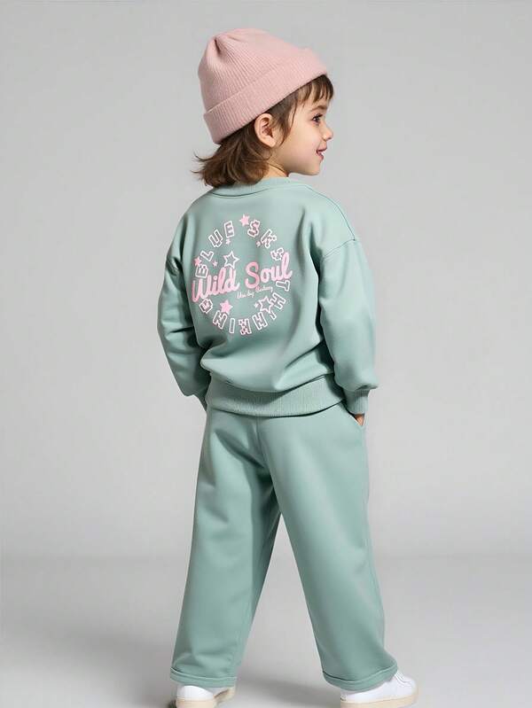 JNSQ 2 pièces Ensemble de tenue décontractée pour jeune fille, Sweat-shirt-shirt à manches longues col rond ample avec impression de lettres amusantes au dos et pantalon de survêtement ample assorti, ensemble de vêtements de sport confortable pour l'automne/l'hiver, convenant pour le port quotidien, les activités extérieures, les vacances, le streetwear, les fêtes et les loisirs
