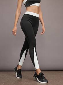 Activina Leggings de cintura alta de contraste de color para fitness y yoga para mujer - Blanco y Negro - Ver 1