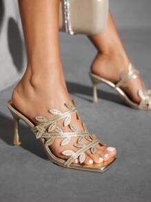 CUCCOO SZL Giày cao gót mỏng mũi vuông dành cho nữ có thiết kế hình con bướm - Vàng - Xem 9