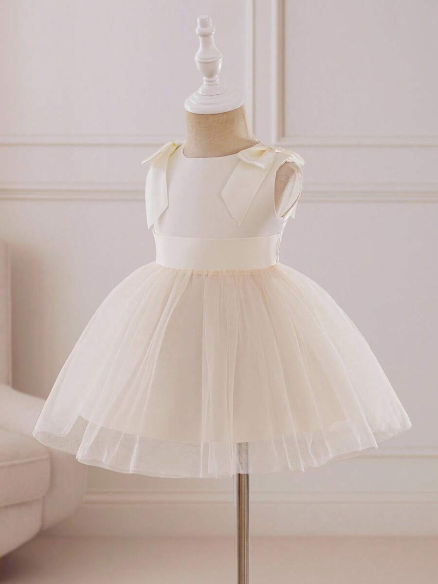 Glamorique Kids Vestido de Princesa Elegante e Fofo para Meninas Bebê, com Laço, Sem Mangas, Tule, Saia Volumosa de Cetim - Damasco - Visão 1