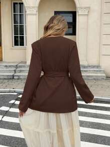 Siren Gaze Casual & Commute Solid Color Cotton Linen Blend Thin Blazer In Fall/Winter Brown - Coffee Brown - View 2