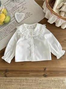 LMoss Kids LMoss 女婴纯色彼得潘领休闲衬衫，适合开学第一天穿着，女童长袖衬衫，女童白色衬衫，女童刺绣衬衫，女婴返校衬衫，女童长袖衬衫，女童翻领衬衫，秋季服装，女童水手衬衫，女婴衬衫，校服上衣，白色上衣，白色衬衫，长袖上衣，可爱上衣，返校季，母女/姐妹亲子装，长袖，女婴蕾丝衬衫，女婴立领女婴白色衬衫，冬季白色 - 白色 - 查看 5