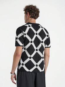 Manfinity Homme Men's Boxy Fit Button Through Crochet Knit Shirt - Black and White - View 2