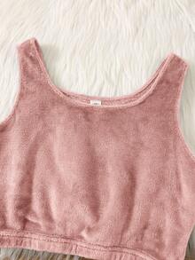 SHEIN 3pcs Teen Girl Pink Minimalist Comfortable Long Sleeve Robe, Short Vest & Shorts Soft Flannel Pajama Set, Autumn/Winter - Pink - View 3