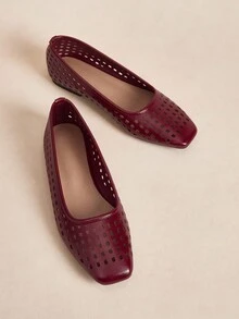 Rosivie 2025 Spring/Autumn New Arrival High-End Commuting Hollow-Out Casual Comfortable Versatile Women Flat Shoes - Burgundy - View 3