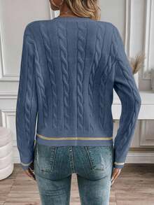 EMERY ROSE Women's Casual Versatile Colorblock Striped Cardigan Fall Winter Cloth For Women - Dusty Blue - View 2