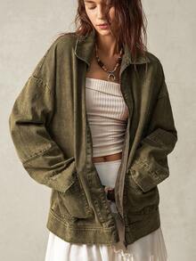 Bohemela Women's Turndown Collar Long Sleeve Pocket Jacket,Fall - Army Green - View 7