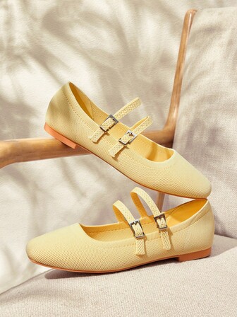 CUCCOO BASICS Women's Fashionable Light Yellow Sweet & Cute Comfortable Flat Mary Jane Shoes