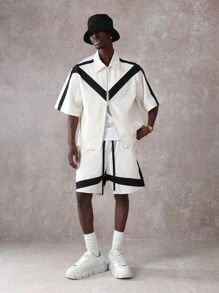 SUMWON 设计师运动套装都市街头风格短袖拉链运动夹克搭配短裤运动跑步篮球夏季宽松版型 - 白色 - 查看 6