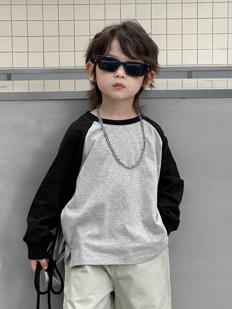 Toddler Boys' Loose Casual Colorblock Raglan Sleeve T-Shirt, Autumn
