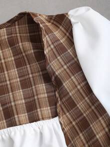 Sweetra 女式黑白撞色简约 A 字迷你连衣裙，适合通勤 - 彩色 - 查看 4