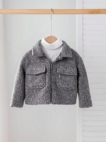 SHEIN Babygirl 可爱双面领灰色夹克，百搭秋冬 - 灰色 - 查看 1