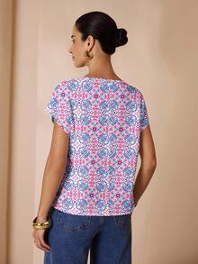 Shutterstock Glamance Women's Casual Simple Round Neck Blouse, Suitable For Summer - Pink - View 2