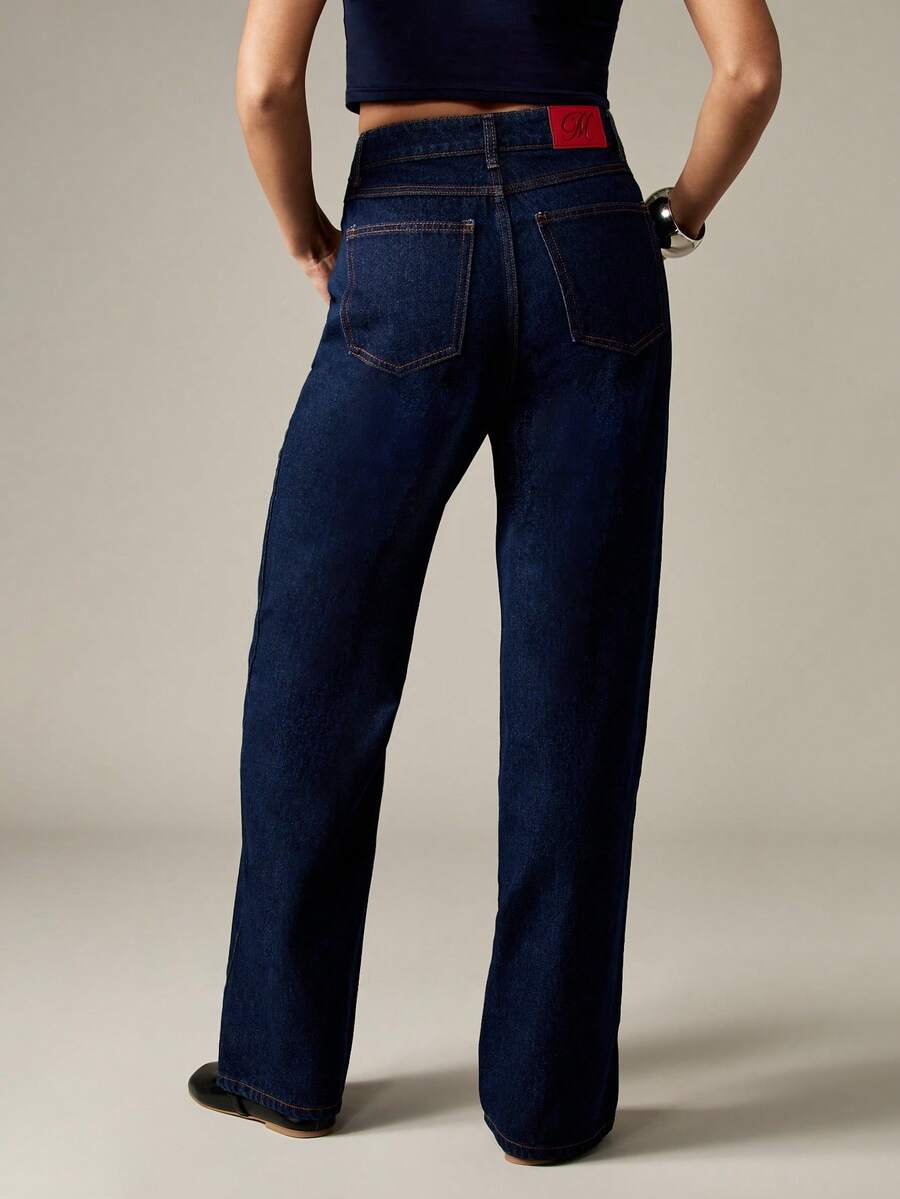 MISSGUIDED Vintage Style Wide Leg Jeans High Waisted Retro Denim Long Pants Classic Casual Workwear Y2K Street Style Fall Winter Fashion Design Raw Denim - Blue - View 1