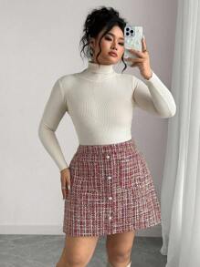 Elenzga Eleganter A-Linien Rock mit Perlknöpfen & Taschen in Große Größen, geeignet für Damenkleidung Frühling, Sommer, Herbst, Winter - Bordeaux - Übersicht 1