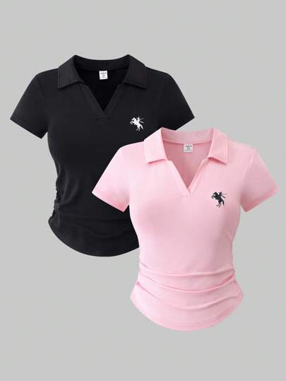 Sparklyn 2pcs/Set Teen Girls Elegant Casual All-Match Solid Color Long Sleeve Fitted T-Shirt Combo, Versatile & Easy To Match In Multiple Colors