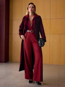 MOTF PREMIUM WOOL DOUBLE BREASTED BELTED OVERCOAT - Red - View 8