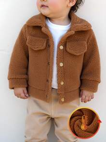 SHEIN Baby Boy Vintage Style Fleece Collar Jacket Fall Winter - Brown - View 5