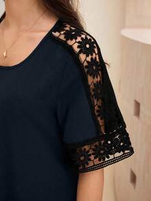 SHEIN Lacomfia Vestido largo elegante de encaje con parches y calado, para verano