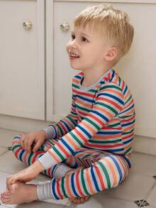 4pcs/Set Toddler Boy Pajamas,Colorful Striped & Cartoon Dinosaur Print Long Sleeve Top With Leggings,Snug Fit Comfortable Kids Lounge Set For Fall - Multicolor - View 8