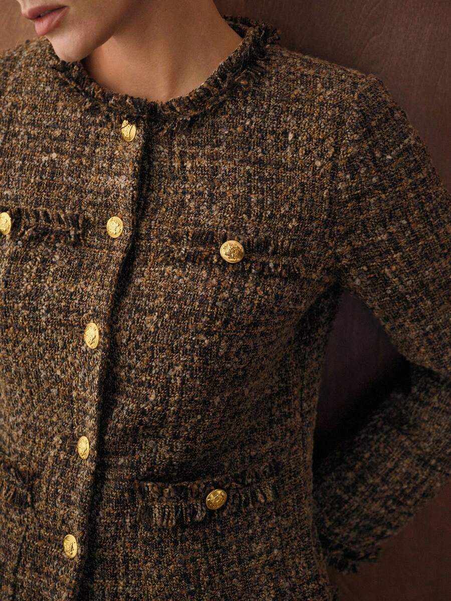 MOTF PREMIUM TWEED BUTTON UP WINTER COAT - Brown - View 2