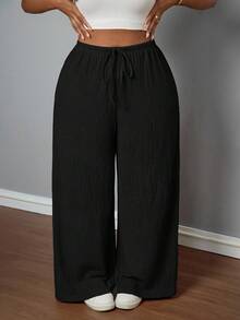 SHEIN PETITE CURVE Pantalones casuales de vacaciones de textura marrón para mujer de talla grande