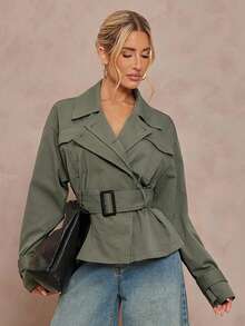 Lumalex 秋季 朴素 复古 金钱 闪光 节日 派对 狂欢 节日 郊游 假期 波西米亚风 户外 层次丰富 婚礼 季节 宴会 成人礼 领口 束腰 腰部 工装 口袋 对比 纽扣 短款 女式 宽款 女式 女士 女士 女士 腰带 女士 - 綠色 - 查看 1