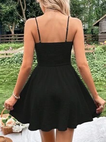 Soleia Tie Front Cami Dress - Black - View 2