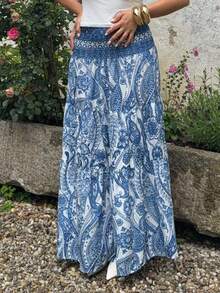 Jeta Ari Women's Bohemian Printed Skirt, Casual Daily Vacation Wear, Spring/Summer - Blue - View 6