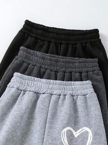 3件套青少年女孩休闲松紧腰心形印花慢跑裤