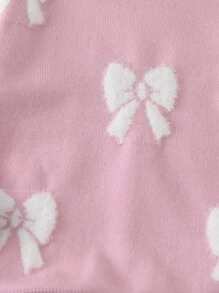 SHEIN Vintaside Kids Young Girls' Thick Pink Sweater With White Bow Crew Neck Pullover, Casual & Cute For Layering, Or Party Wear In Autumn/Winter Fall - Pink - View 6