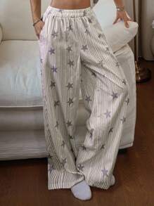 DAZY 条纹星形印花宽松女士睡裤，秋冬款