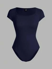 SHEIN EZwear Bộ 4 áo liền quần cổ tròn tay ngắn cho nữ, nhiều màu, thích hợp cho mùa hè - Nhiều màu - Xem 11