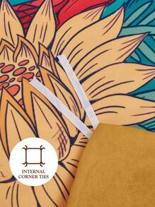 Frida Kahlo X SHEIN 三件套复古印花被套，采用磨毛面料，柔软保暖，多种尺寸可选，适用于单人床/双人床/大号床/特大号床，适合夏季、春季、海滩、度假、花卉主题。 - 墨綠色 - 查看 7