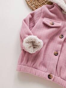 SHEIN Babygirl Autumn/Winter Cute Versatile Corduroy Hooded Jacket Fall - Pink - View 8