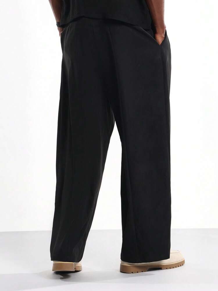 Wide Leg Barrel Fit Trousers With Pleats