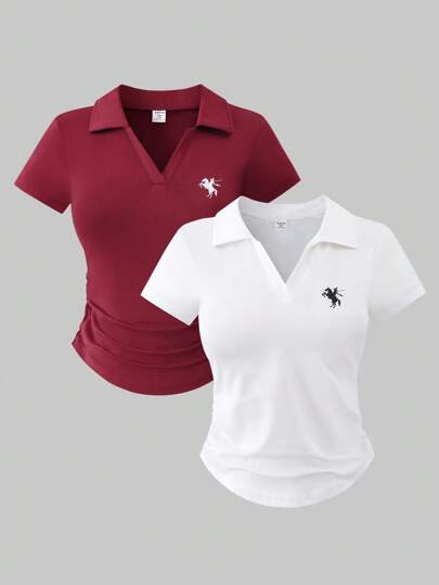 Sparklyn 2pcs/Set Elegant Casual All-Match Solid Color Knit Long Sleeve Fitted T-Shirt Combo Pack, Versatile & Easy To Match For Teenage Girls