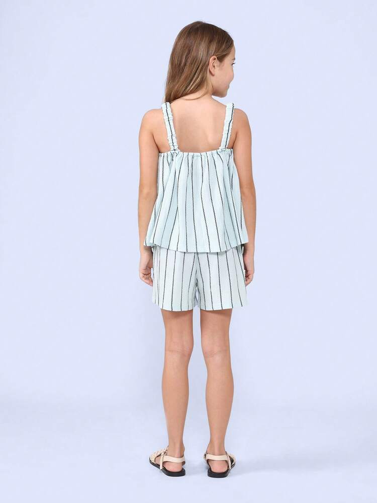 Lightweight Casual Sleeveless Strappy Striped Two Piece Co-Ord Outfit