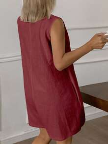 DAZY Women's Minimalist Sleeveless Jumpsuit Loungewear Pajama - Red - View 2