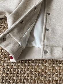 SHEIN 女婴条纹插肩袖单排扣休闲棒球夹克 - 灰色 - 查看 6