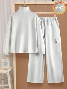 SHEIN Teen Boys' Gray Minimalist Casual Autumn Set,Stand Collar Sweatshirt And Utility Pants,Everyday Wear 2pc Comfortable Fashionable Collegiate Style - Grey - View 3