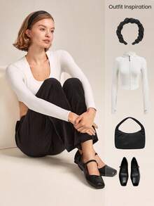 GLOWMODE Smooth Soft Velvet Adjustable Drawstring Waist Straight Leg Pants With Side Pockets Daily Casual - Black - View 6