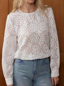 Écloséra Vielseitiger Damen Pullover aus gehäkeltem Strick, geeignet für Frühling und Herbst - Weiss - Übersicht 1